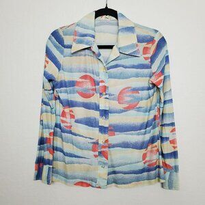 Vintage MLM Womens Button Front Shirt Size S/M? Sunrise Geometric Watercolor